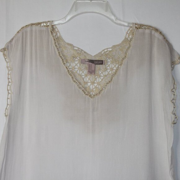 FOREVER 21 WOMENS CREAM CROCHET TOP BLOUSE SZ M SLEEVELESS RAYON LIGHTWEIGHT - Picture 4 of 12
